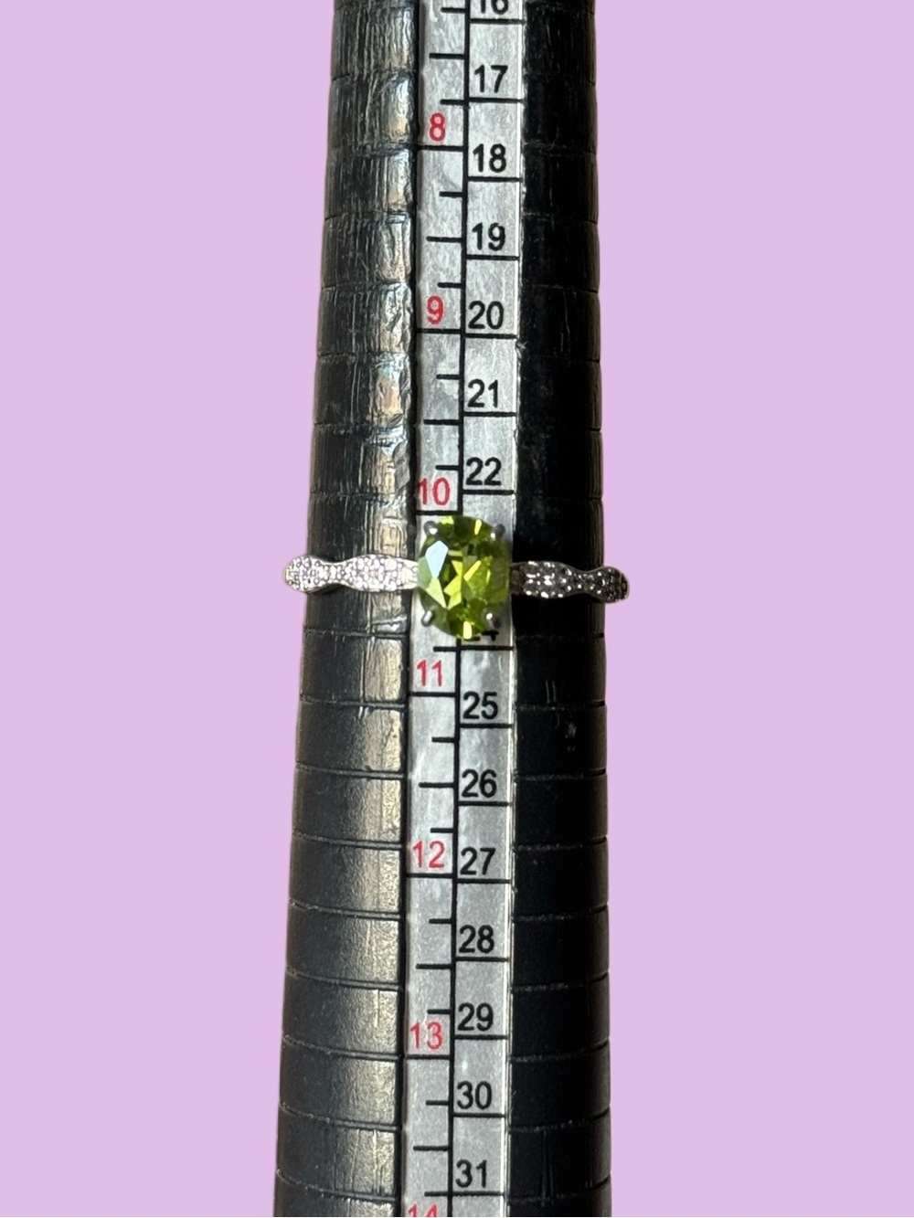 Peridot Cushion-Cut Ring with Pavé Silver Band - Green